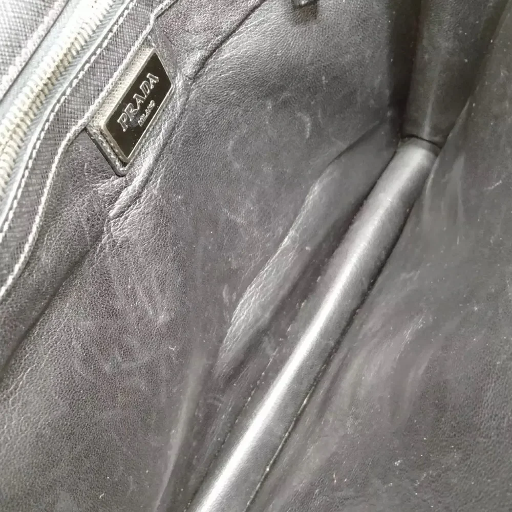 Auth Prada Black Leather Studded Clutch